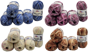 500 Gramm Himalaya Socks Print Sockenwolle mit 75% Merino, 5 x 100 Gramm Strickgarn  für Stricksocken und Strümpfe